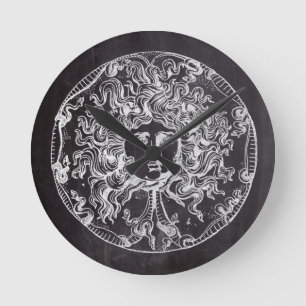 Horloge Ronde vintage chalkboard Greek mythology Gorgon medusa