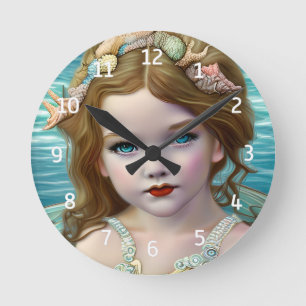 Horloge Ronde Vintage Cute Blue Ocean Fairy Girl