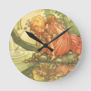 Horloge Ronde Vintage Fairy Tale, Frog Prince Princesse par Pond