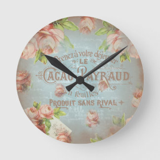 Horloge Ronde vintage floral historical french blue roses