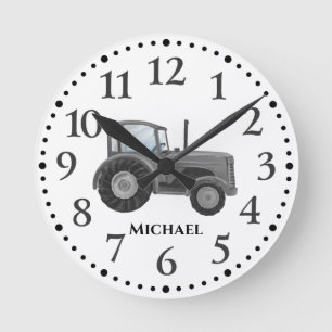 Horloge Ronde Vintage Gray Watercolor Tractor Wall Clock