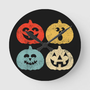 Horloge Ronde Vintage Halloween Citrouilles femmes, hommes, enfa