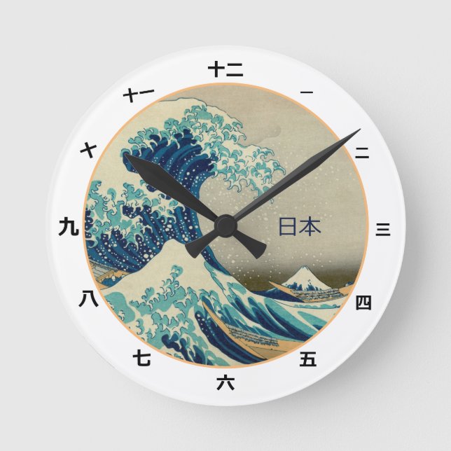Horloge Ronde Vintage Japan, Great Wave off Kanagawa kanji clock (Recto)