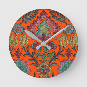 Horloge Ronde Vintage : jardin floral Art nouveau