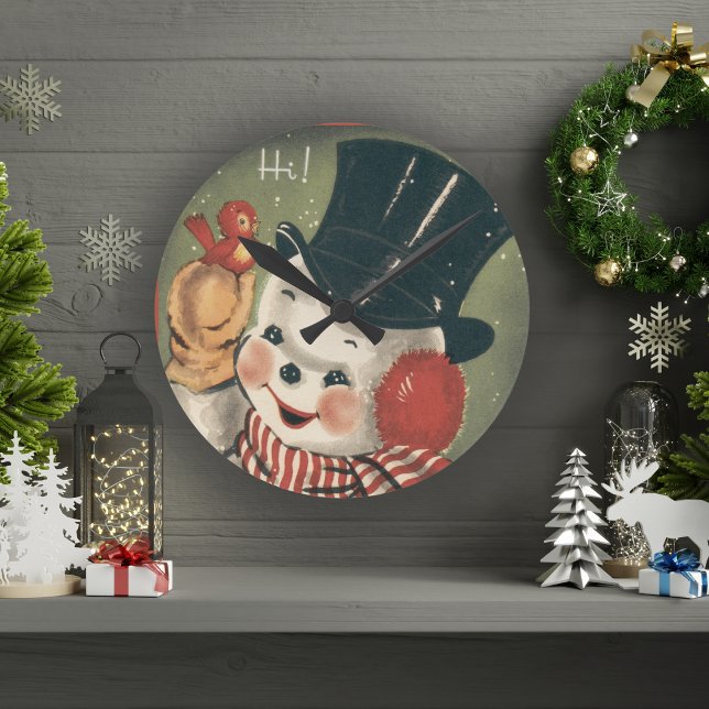 Horloge Ronde Vintage Jolly Snowman Retro Holiday (Vintage Jolly Snowman Retro Holiday Round Clock)