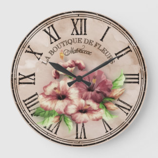 Horloge ronde Vintage look "Hibiscus" Var02