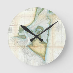 Horloge Ronde Vintage Map of Cape Fear (1857)