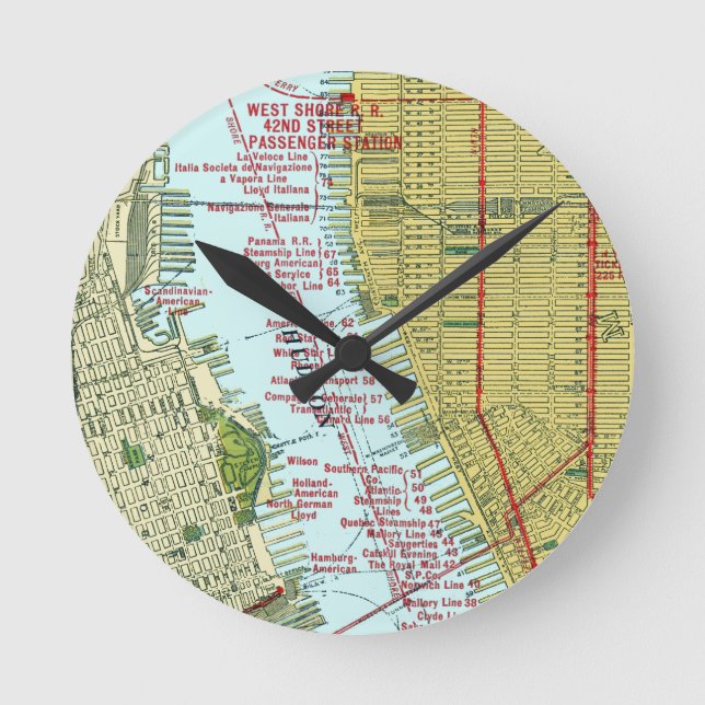 Horloge Ronde Vintage Map of the Hudson (Recto)