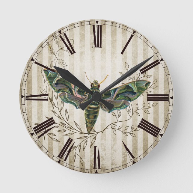 Horloge Ronde Vintage Moth and Floral (Recto)