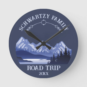 Horloge Ronde Vintage Mountain Sunset lac extérieur Retourner bl