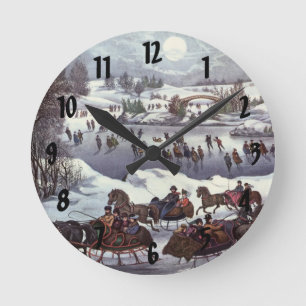 Horloge Ronde Vintage Noël, Central Park en hiver
