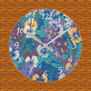 Horloge Ronde Vintage Pansies motif 24h/24