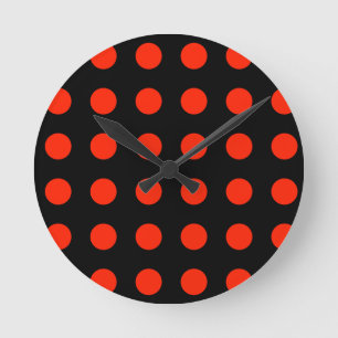 Horloge Ronde Vintage Pois noir rouge couleur rétro classique