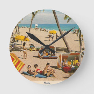 Horloge Ronde Vintage Retro Florida Beach Travel