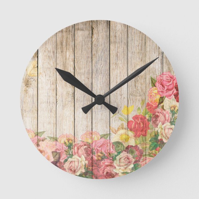 Horloge Ronde Vintage Russe Romantique Rose Bois (Recto)
