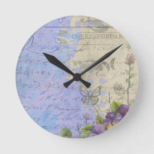 Horloge Ronde Vintage Shabby Chic Bright Paris Floral Design
