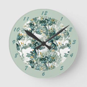 Horloge Ronde Vintage Turquoise Foliage Feuilles Élégant Motif c