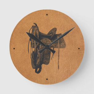 Horloge Ronde Vintage Western Horse Saddle