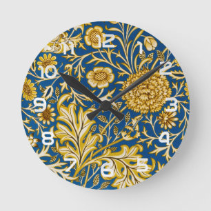 Horloge Ronde Vintage William Morris Cherwell Bleu Art Floral