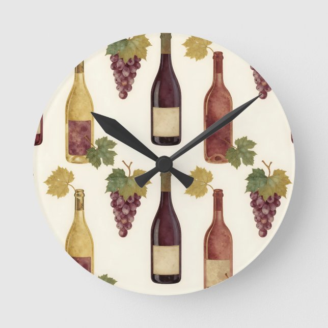 Horloge Ronde Vintage Wine Bottle Grapevine Pattern (Recto)