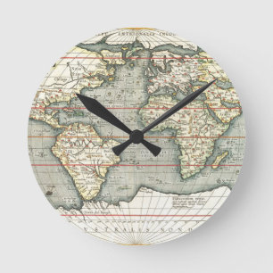 Horloge Ronde Vintage World Map by Abraham Ortelius 1587-1595