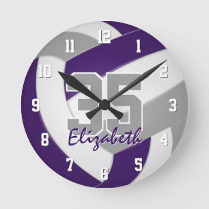 Horloge Ronde violet gris équipe couleurs joueurs nom volley-bal