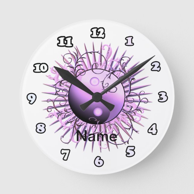 Horloge Ronde Violet Swirl Yin Yang (Recto)