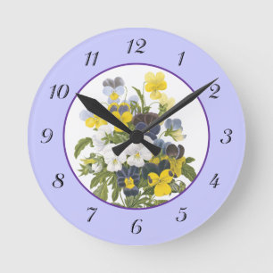 Horloge Ronde Violets et panse Vintage