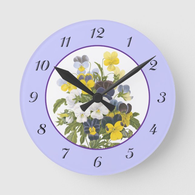 Horloge Ronde Violets et panse Vintage (Recto)