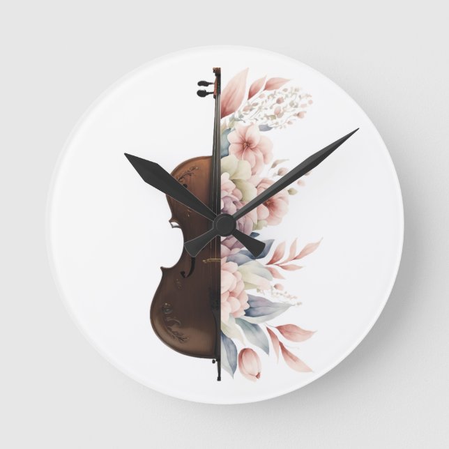 Horloge Ronde Violon aux fleurs. (Recto)