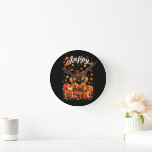 Horloge Ronde Violon de Thanksgiving d'automne feuilles d'automn