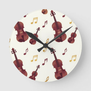 Horloge Ronde Violons musicaux motif sans couture