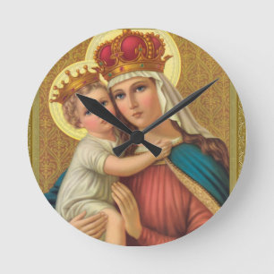 Horloge Ronde Virgin Mary W/Child Jesus Acrylic Wall Clock