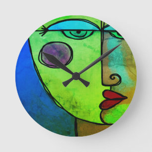 Horloge Ronde Visage Abstrait coloré