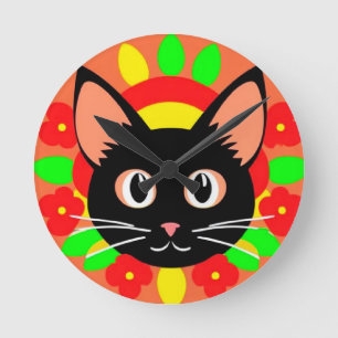 Horloge Ronde Visage de Chat Mignon Illustration Vibrante