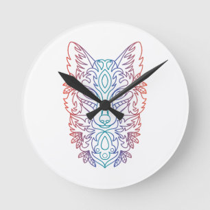 Horloge Ronde Visage de loup artistique