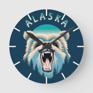 Horloge Ronde Visage de l'ours grizzli - Alaska Wildlife