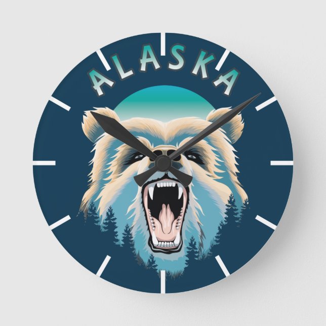 Horloge Ronde Visage de l'ours grizzli - Alaska Wildlife (Recto)