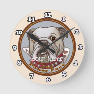 Horloge Ronde Visage de Poker Bulldog