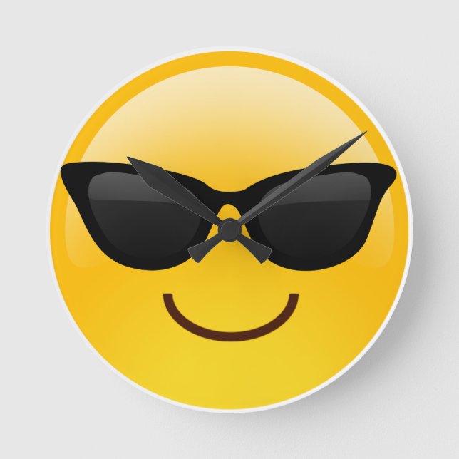 Horloge Ronde Visage souriant avec lunettes de soleil Cool Emoji (Recto)