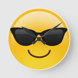 Horloge Ronde Visage souriant avec lunettes de soleil Cool Emoji