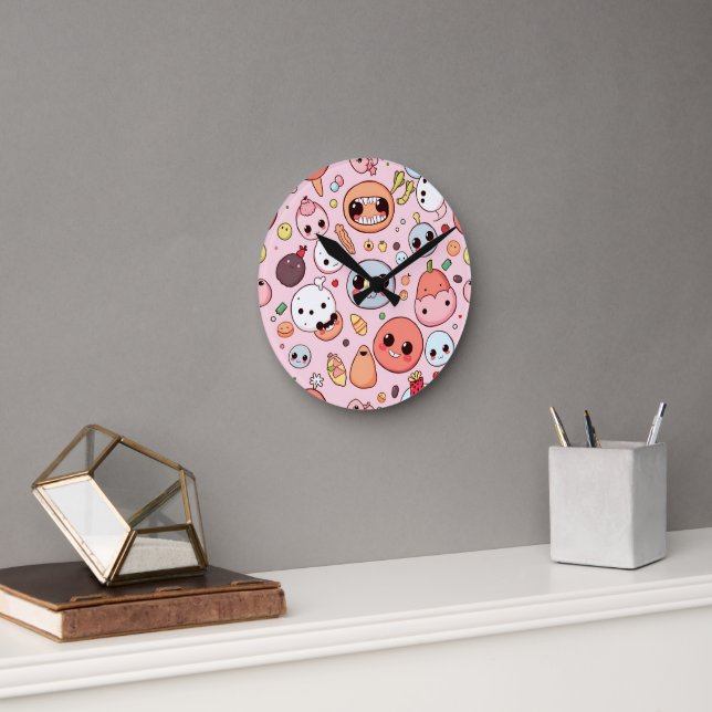 Horloge Ronde Visages des monstres de nourriture Whimsical (Bureau)