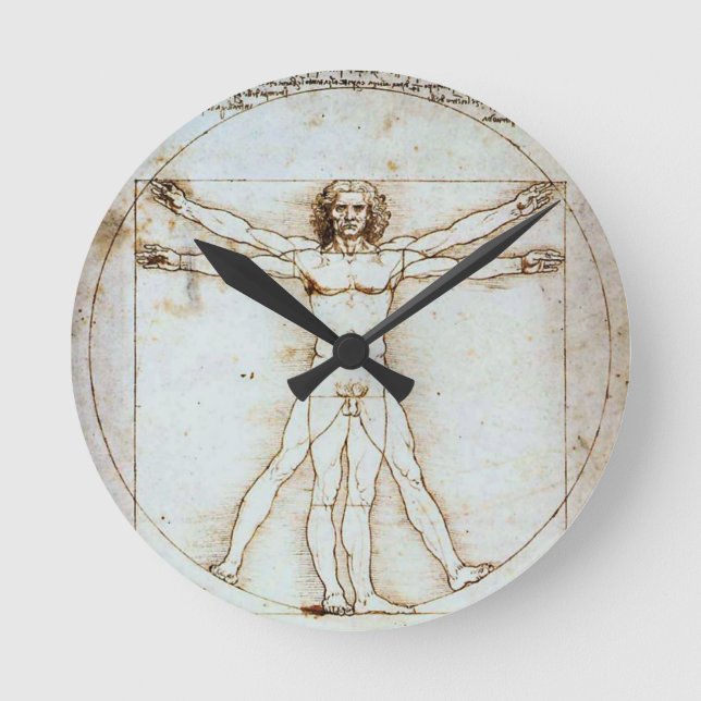 Horloge Ronde Vitruvian Man, Leonardo da Vinci, vers 1490. (Recto)