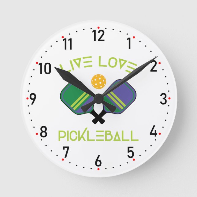Horloge Ronde 😍 Vivre, amour, pickleball avec des nombres (Recto)