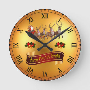 Horloge Ronde Voici Père Noël Et Ses Reindeers ~