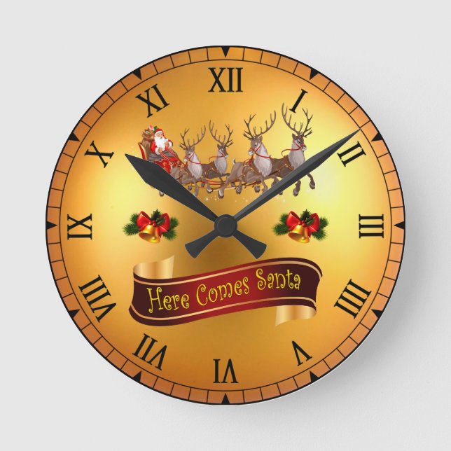 Horloge Ronde Voici Père Noël Et Ses Reindeers ~ (Recto)