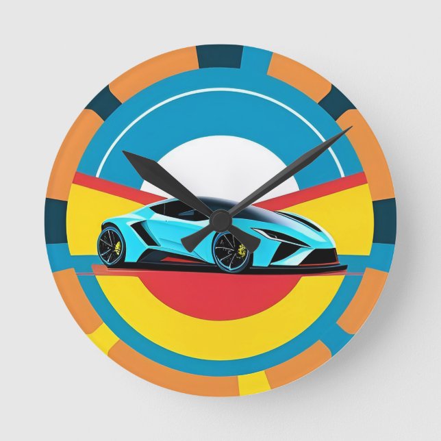 Horloge Ronde Voiture de course au design dynamique (Recto)