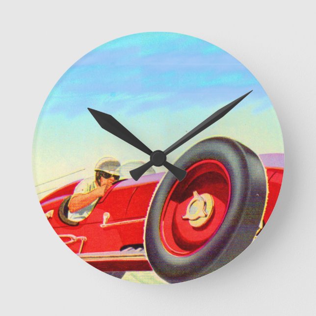 Horloge Ronde Voiture de course rouge 1950 (Recto)