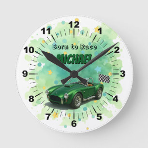 Horloge Ronde Voiture de course verte de fête d'anniversaire 10