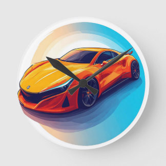 Horloge Ronde Voiture de sport vibrante au design moderne